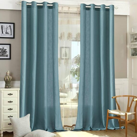 MIULEE Gardinen Vorhänge Schlafzimmer Vorhang Blau Gardine Wohnzimmer Leinenoptik Gardinen mit Ösen Fenster Halbtransparent Vorhang Modern Innen Balkontür Küche Vorhänge 140 x 225 cm
