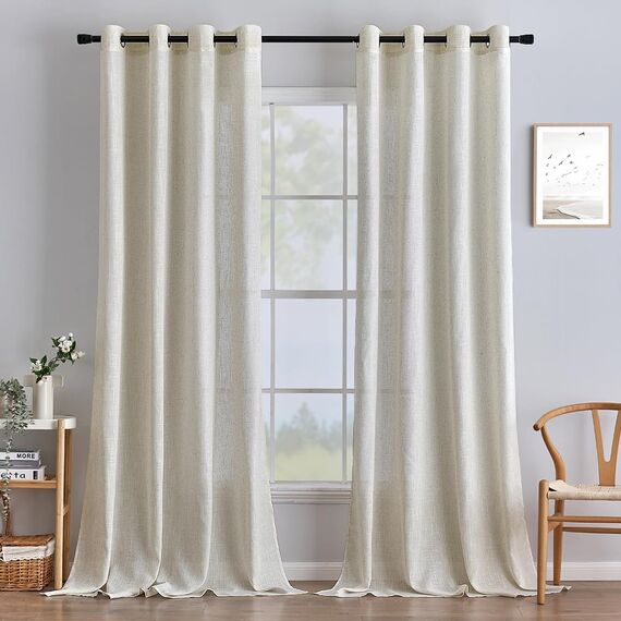 MIULEE Gardinen Vorhänge Schlafzimmer Vorhang Weiß Gardine Wohnzimmer Leinenoptik Gardinen mit Ösen Fenster Halbtransparent Vorhang Modern Innen Balkontür Küche Vorhänge 140 x 260 cm