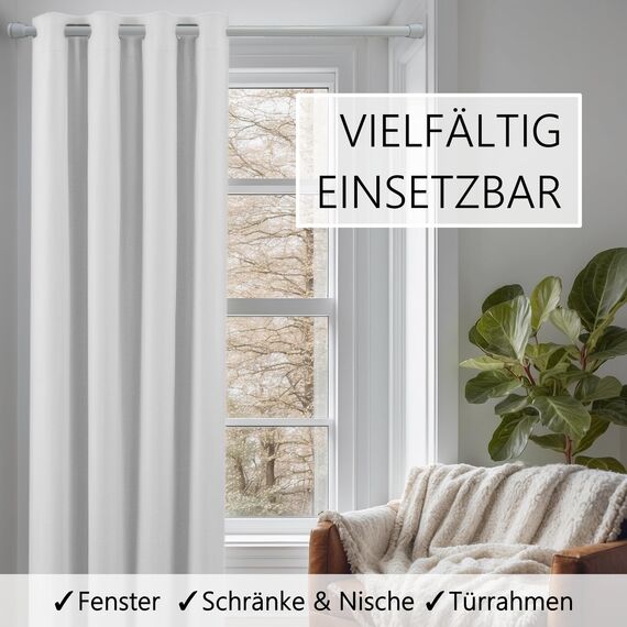 tinycurtains, Thermo Türvorhang mit Vorhangstange & Magneten zum Abdichten, einfache Montage ohne Bohren in 1 Min (210 x 150 cm weiß + Stange Silber 70–120 cm + 6 Magnete)