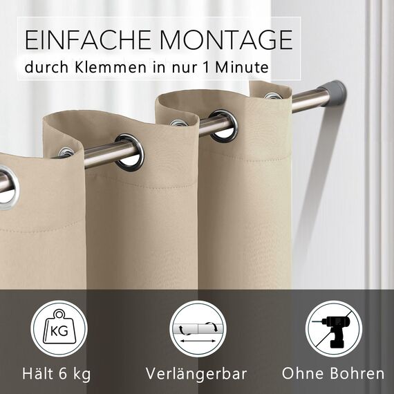 tinycurtains, Thermo Türvorhang mit Vorhangstange & Magneten zum Abdichten, einfache Montage ohne Bohren in 1 Min (195 x 150 cm beige + Stange Silber 55-90 cm + 6 Magnete)