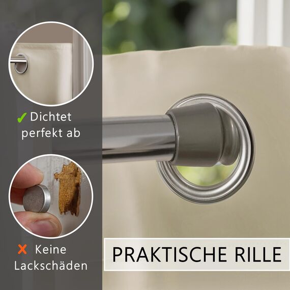 tinycurtains, Thermo Türvorhang mit Vorhangstange & Magneten zum Abdichten, einfache Montage ohne Bohren in 1 Min (200 x 150 cm beige + Stange Silber 70–120 cm + 6 Magnete)