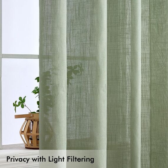 MIULEE Gardinen Vorhänge Schlafzimmer Vorhang Grün Gardine Wohnzimmer Leinenoptik Gardinen mit Ösen Fenster Halbtransparent Vorhang Modern Innen Balkontür Küche Vorhänge 140 x 260 cm