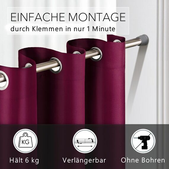 tinycurtains, Thermo Türvorhang mit Vorhangstange & Magneten zum Abdichten, einfache Montage ohne Bohren in 1 Min (195 x 150 cm rot + Stange Silber 70–120 cm + 6 Magnete)