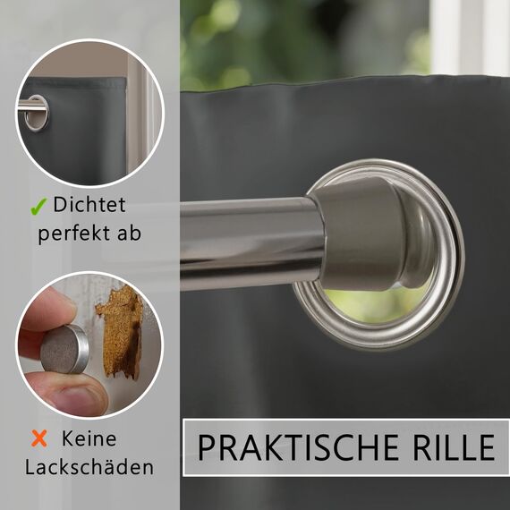 tinycurtains, Thermo Türvorhang mit Vorhangstange & Magneten zum Abdichten, einfache Montage ohne Bohren in 1 Min (195 x 150 cm anthrazit + Stange Silber 70–120 cm + 6 Magnete)