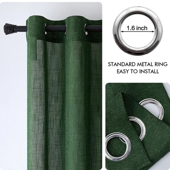 MIULEE Gardinen Vorhänge Schlafzimmer Vorhang Dunkelgrün Gardine Wohnzimmer Leinenoptik Gardinen mit Ösen Fenster Halbtransparent Vorhang Modern Innen Balkontür Küche Vorhänge 140 x 260 cm