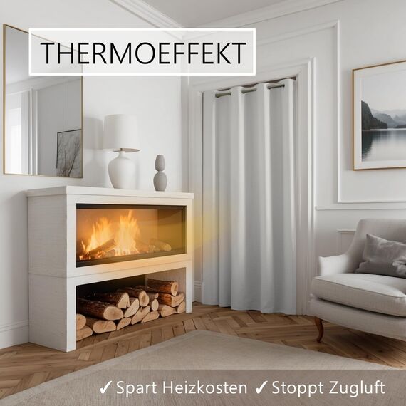 tinycurtains, Thermo Türvorhang mit Vorhangstange & Magneten zum Abdichten, einfache Montage ohne Bohren in 1 Min (200 x 150 cm weiß + Stange Silber 70–120 cm + 6 Magnete)
