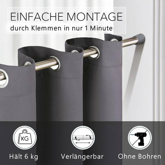 tinycurtains, Thermo Türvorhang mit Vorhangstange & Magneten zum Abdichten, einfache Montage ohne Bohren in 1 Min (195 x 150 cm grau + Stange Silber 70–120 cm + 6 Magnete)