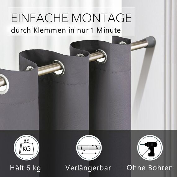 tinycurtains, Thermo Türvorhang mit Vorhangstange & Magneten zum Abdichten, einfache Montage ohne Bohren in 1 Min (210 x 150 cm grau + Stange Silber 55-90 cm + 6 Magnete)