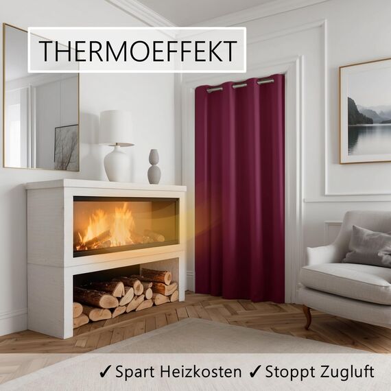 tinycurtains, Thermo Türvorhang mit Vorhangstange & Magneten zum Abdichten, einfache Montage ohne Bohren in 1 Min (195 x 150 cm rot + Stange Silber 70–120 cm + 6 Magnete)