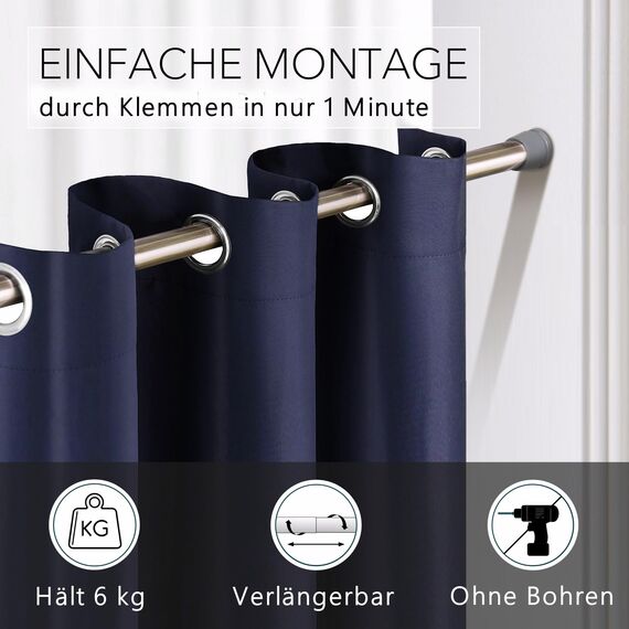 tinycurtains, Thermo Türvorhang mit Vorhangstange & Magneten zum Abdichten, einfache Montage ohne Bohren in 1 Min (195 x 150 cm blau + Stange Silber 55-90 cm + 6 Magnete)