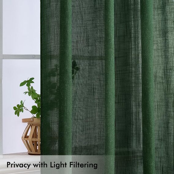 MIULEE Gardinen Vorhänge Schlafzimmer Vorhang Dunkelgrün Gardine Wohnzimmer Leinenoptik Gardinen mit Ösen Fenster Halbtransparent Vorhang Modern Innen Balkontür Küche Vorhänge 140 x 260 cm