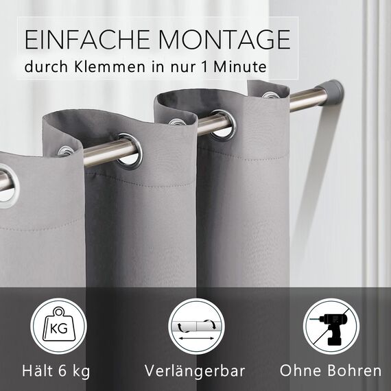 tinycurtains, Thermo Türvorhang mit Vorhangstange & Magneten zum Abdichten, einfache Montage ohne Bohren in 1 Min (200 x 150 cm hellgrau + Stange Silber 70–120 cm + 6 Magnete)