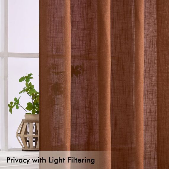 MIULEE Gardinen Vorhänge Schlafzimmer Vorhang Kaffeebraun Gardine Wohnzimmer Leinenoptik Gardinen mit Ösen Fenster Halbtransparent Vorhang Modern Innen Balkontür Küche Vorhänge 140 x 245 cm