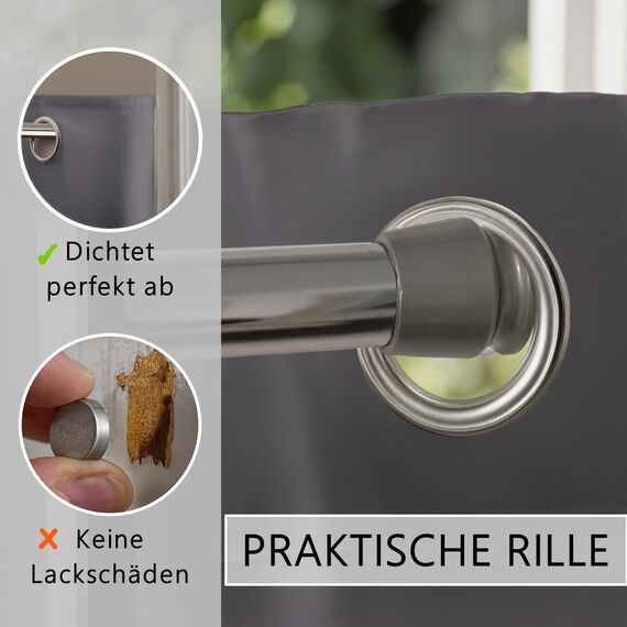 tinycurtains, Thermo Türvorhang mit Vorhangstange & Magneten zum Abdichten, einfache Montage ohne Bohren in 1 Min (210 x 150 cm grau + Stange Silber 55-90 cm + 6 Magnete)