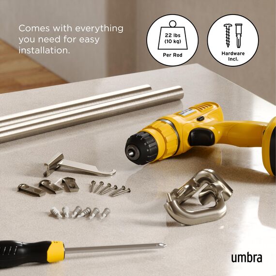 Umbra Twilight Gardinenstange, Ausziehbare Vorhangstange mit Abgerundeten Enden für ideale Raumabdunkelung, 77-214 cm, D19mm, Nickel