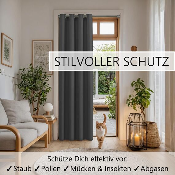 tinycurtains, Thermo Türvorhang mit Vorhangstange & Magneten zum Abdichten, einfache Montage ohne Bohren in 1 Min (210 x 150 cm anthrazit + Stange Silber 70–120 cm + 6 Magnete)