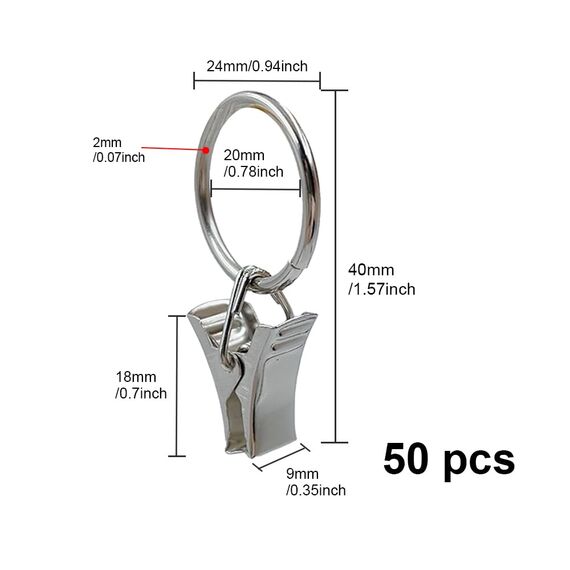 UMCHU 50 Stück Kreis Vorhangklammern,Vorhangring-Clips,Klammern für Rollvorhänge,für Fenstergardinen,für alle Arten von Gardinen