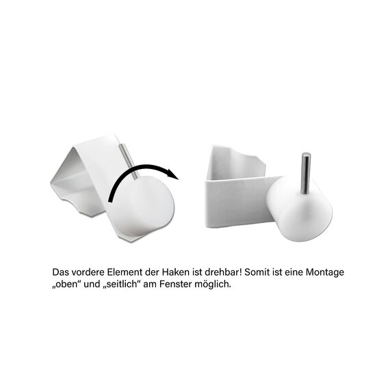 dekondo 2X Fensterhaken/Dekohaken für Gardinenstangen/Vitragenstangen/Scheibengardinen (sowohl seitlich als auch Oben zu befestigen) (15-20mm Fensterdicke, Weiß)