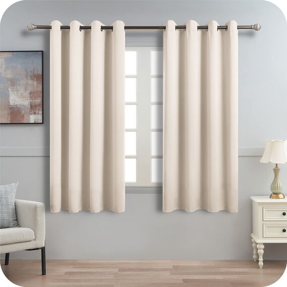 MRTREES Vorhänge Beige Blickdicht Gardinen Wohnzimmer Kurz Vorhang mit Ösen 2er Set, 160 cm Lang, 140 cm Breit, Thermo Vorhänge Gegen Kälte Gardinen Verdunkelnd für Schlafzimmer