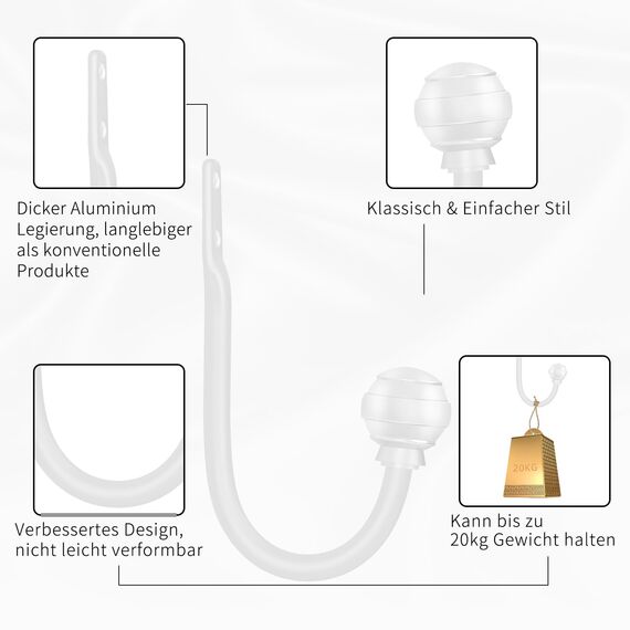 Hion Vorhang Raffhalter Weiß 2 Stück, Vorhang-Halterungen Wandmontierte Vorhanghaken-Halterungen für Vorhänge