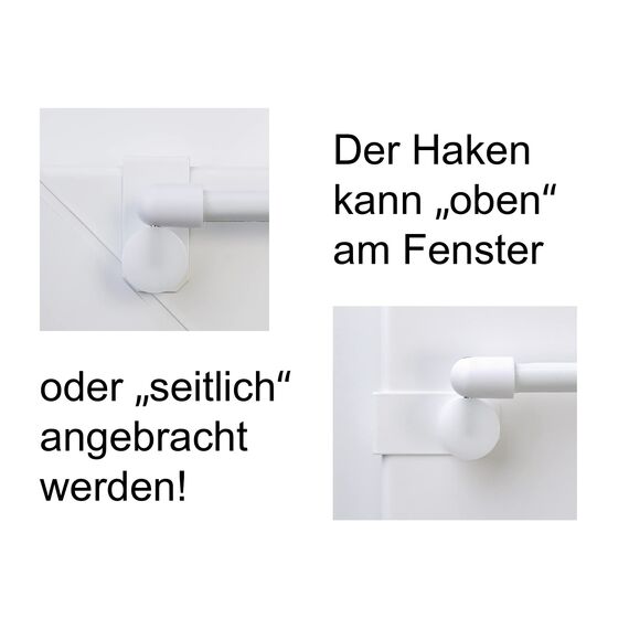 dekondo 2X Fensterhaken/Dekohaken für Gardinenstangen/Vitragenstangen/Scheibengardinen (sowohl seitlich als auch Oben zu befestigen) (15-20mm Fensterdicke, Weiß)