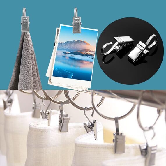UMCHU 50 Stück 430 Edelstahl-Clips,Haken für Vorhänge,Metall-Clip für Duschvorhänge,zum Aufhängen von Lichterketten, Vorhängen, Fotos, Heimdekoration