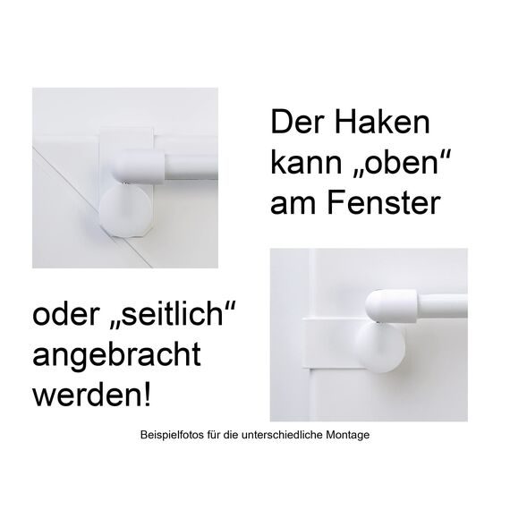 dekondo 2X Fensterhaken/Dekohaken für Gardinenstangen/Vitragenstangen/Scheibengardinen (sowohl seitlich als auch Oben zu befestigen) (10-15mm Fensterdicke, Grau)