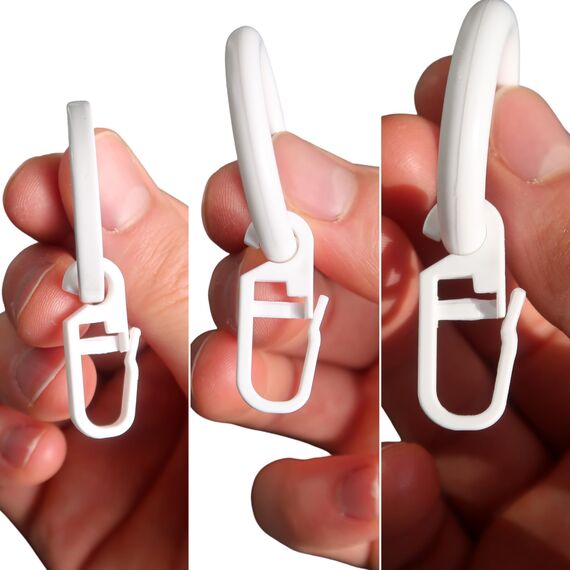 Vorhanghaken für Gardinen Ringe, 60 Stück, mit Ø 6 mm Öse, für Gardinenringe mit 4 bis 6 mm, in Weiß, Gardinenringe Haken zum Einhängen, Faltenlegehaken für Vorhangringe, Vorhang Haken Clip Set