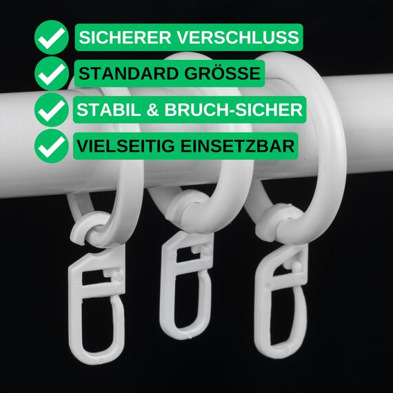 Vorhanghaken für Gardinen Ringe, 60 Stück, mit Ø 6 mm Öse, für Gardinenringe mit 4 bis 6 mm, in Weiß, Gardinenringe Haken zum Einhängen, Faltenlegehaken für Vorhangringe, Vorhang Haken Clip Set