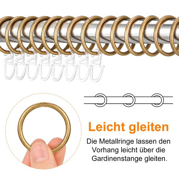tonyg-p 22 Stück Metall Vorhangringe Vorhang Hängend Ringe und 22 Stück Kunststoff Gardinenhaken für Fenster Tür Duschvorhänge, 30 mm Innendurchmesser (Bronze)