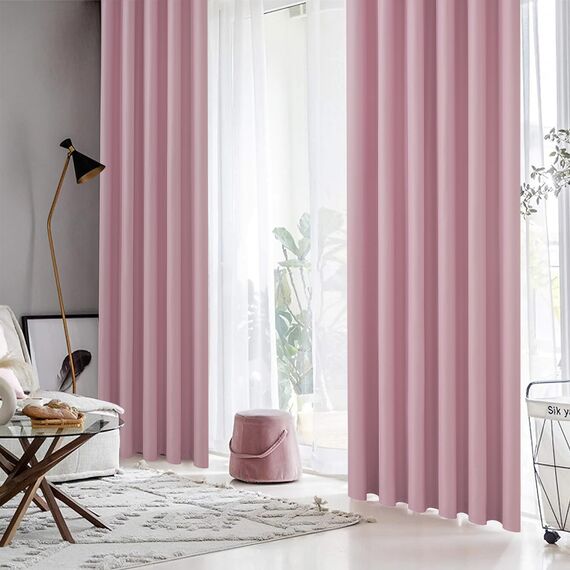 MRTREES Blickdichter Vorhang mit Ösen Gardinen Kinderzimmer Mädchen 100% Blackout Curtain Vorhangthermo Wärmeisolierend Gardinen Wohnzimmer Modern Kurz 2er Set, 160 cm Lang, 140 cm Breit, Rosa