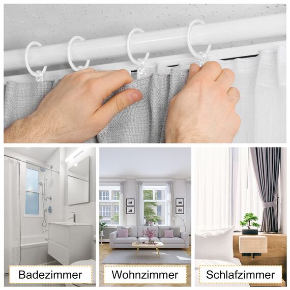 tonyg-p 22 Stück Metall Vorhangringe Vorhang Hängend Ringe und 22 Stück Kunststoff Gardinenhaken für Fenster Tür Duschvorhänge, 30 mm Innendurchmesser (Weiß)