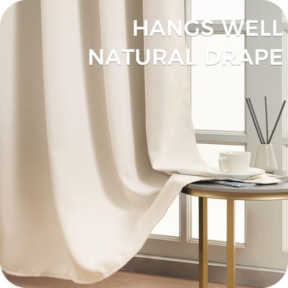 MRTREES 100% Verdunklungsvorhänge Beige mit Ösen 2er Set 215 cm Lang, 140 cm Breit, Vorhang Blickdicht Thermo Gardinen Verdunkelnd für Wohnzimmer Modern Schlafzimmer, Blackout Curtains