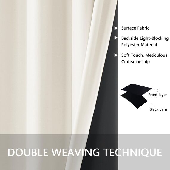 MRTREES Thermovorhang Kälteschutz Gegen Kälte 100% Vorhang Blickdicht Gardinen mit Ösen Hellbeige 2er Set, 230 cm Lang, 140 cm Breit, Verdunklungsvorhänge für Wohnzimmer Schlafzimmer