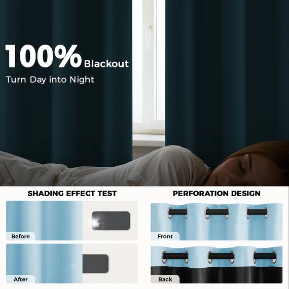 MRTREES 100% Verdunklungsvorhänge Vorhang Schlafzimmer Blickdicht Blau Gardinen mit Ösen 2er Set 245 cm Lang 140 cm Breit, Thermovorhang Gegen Kälte Wohnzimmer Modern Blackout Curtains