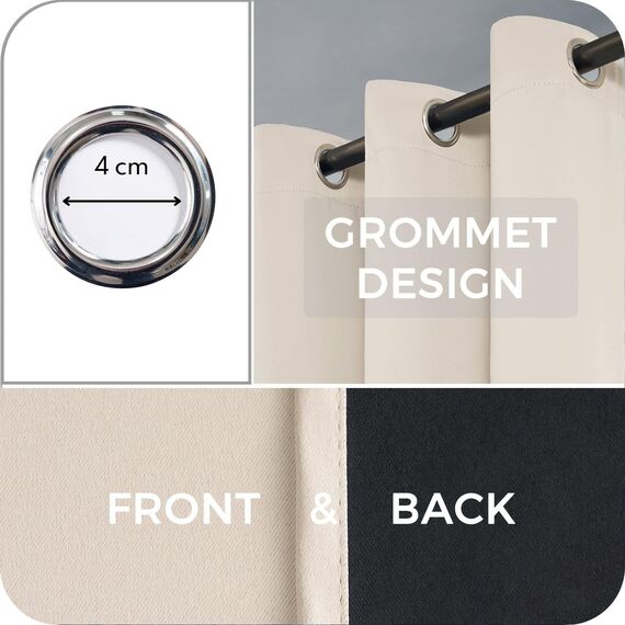 MRTREES 100% Verdunklungsvorhänge Beige mit Ösen 2er Set 215 cm Lang, 140 cm Breit, Vorhang Blickdicht Thermo Gardinen Verdunkelnd für Wohnzimmer Modern Schlafzimmer, Blackout Curtains