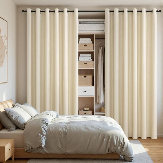 MRTREES 1 Stück 100% Vorhänge Blickdicht Beige Thermovorhang Kälteschutz 225 cm Lang 200 cm Extra Breite, Blickdichte Gardinen mit Ösen für Wohnzimmer Schlafzimmer Große Fenster
