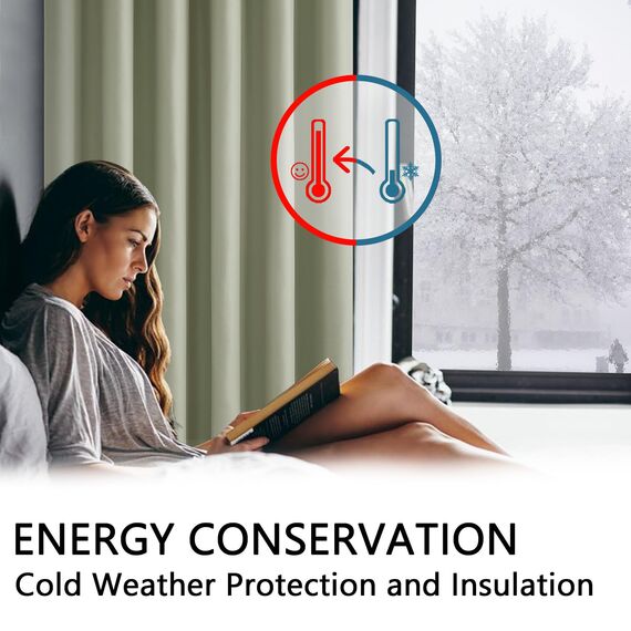 MRTREES Thermovorhang Kälteschutz 100% Vorhang Blickdicht mit Ösen H 235 x B 140 cm, Abdunkelnde Vorhänge Gardinen Salbeigrün 2er Set für Wohnzimmer Modern Schlafzimmer