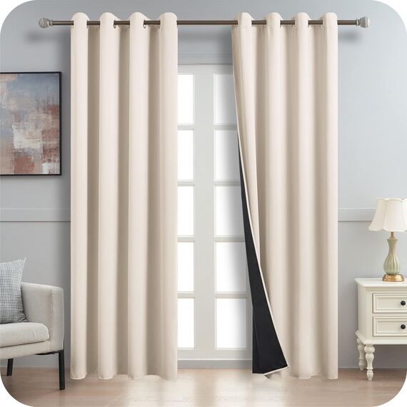 MRTREES 100% Verdunklungsvorhänge Beige mit Ösen 2er Set 215 cm Lang, 140 cm Breit, Vorhang Blickdicht Thermo Gardinen Verdunkelnd für Wohnzimmer Modern Schlafzimmer, Blackout Curtains