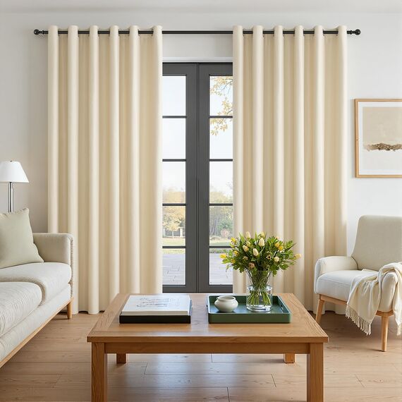 MRTREES 1 Stück 100% Vorhänge Blickdicht Beige Thermovorhang Kälteschutz 225 cm Lang 200 cm Extra Breite, Blickdichte Gardinen mit Ösen für Wohnzimmer Schlafzimmer Große Fenster