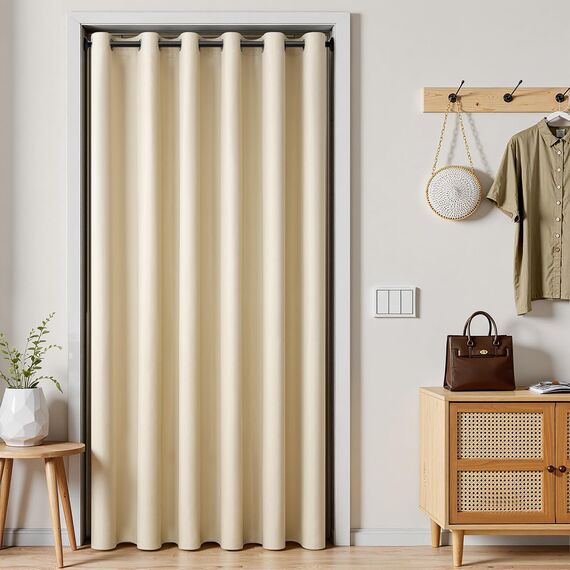 MRTREES 1 Stück 100% Vorhänge Blickdicht Beige Thermovorhang Kälteschutz 240 cm Lang 200 cm Extra Breite, Blickdichte Gardinen mit Ösen für Wohnzimmer Schlafzimmer Große Fenster