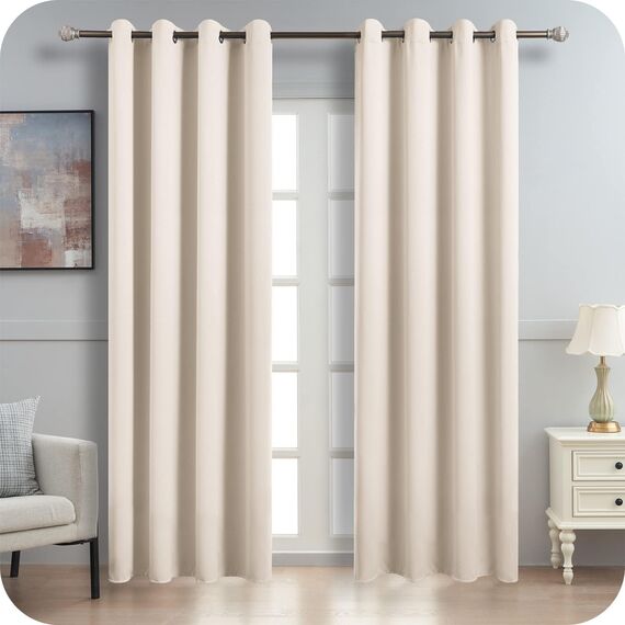 MRTREES 100% Verdunklungsvorhänge Beige mit Ösen 2er Set 215 cm Lang, 140 cm Breit, Vorhang Blickdicht Thermo Gardinen Verdunkelnd für Wohnzimmer Modern Schlafzimmer, Blackout Curtains