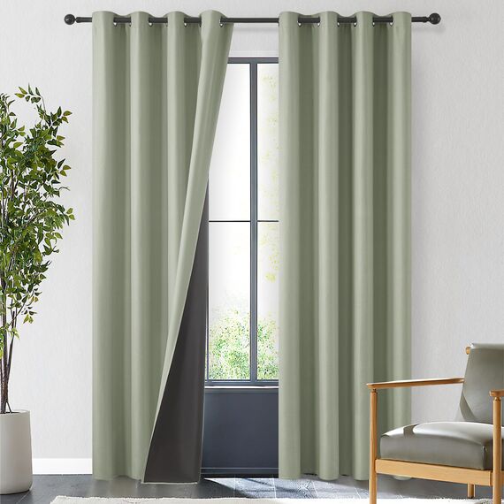 MRTREES Thermovorhang Kälteschutz 100% Vorhang Blickdicht mit Ösen H 235 x B 140 cm, Abdunkelnde Vorhänge Gardinen Salbeigrün 2er Set für Wohnzimmer Modern Schlafzimmer