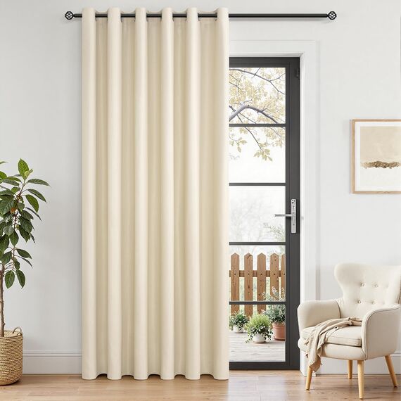 MRTREES 1 Stück 100% Vorhänge Blickdicht Beige Thermovorhang Kälteschutz 225 cm Lang 200 cm Extra Breite, Blickdichte Gardinen mit Ösen für Wohnzimmer Schlafzimmer Große Fenster