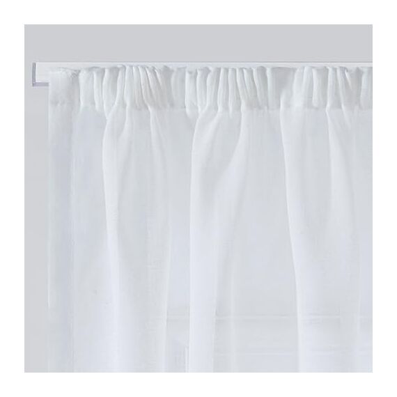 Deconovo Vorhang mit Kräuselband Wohnzimmer Stores Schal Transparent Gardinen für Schiene Schlafzimmer Leinenoptik, 229x140 cm(HöhexBreite), Weiß, 2er Set