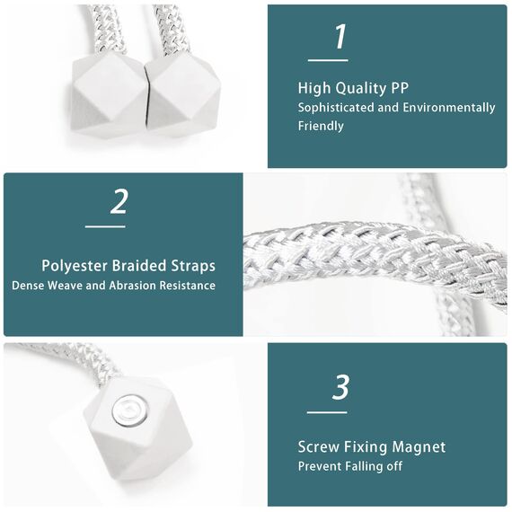 6 Stück Magnetische Vorhang Raffhalter,Vorhanghalter Seil Schnallen Raffhalter für Home Büro Gardinen Deko (Weiß)