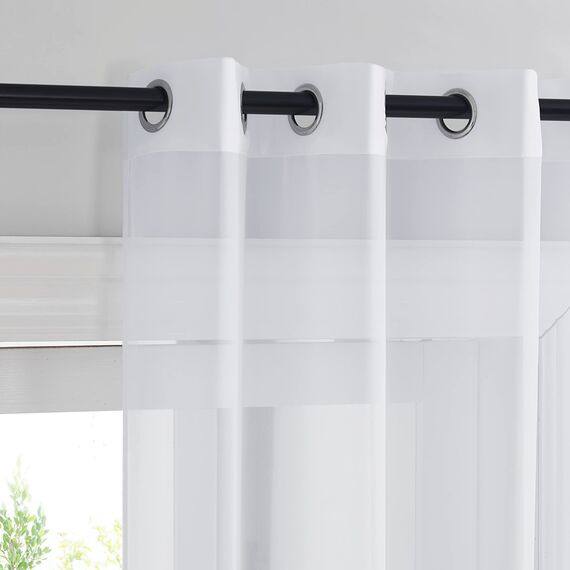 PONY DANCE Vorhang Weiß Transparent Voile Gardinen für Wohnzimmer & Schlafzimmer 2er Set H 175 x B 140 cm Dürchsichtige Vorhänge mit Ösen Sheer Curtains