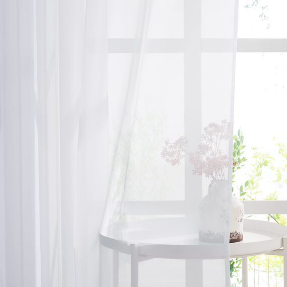 PONY DANCE Kurzgardinen mit Ösen Wohnzimmer Vorhang Weiß Transparent 2er Set H 137 x B 140 cm Durchsichtige Gardinen für Küche/Badezimmer Fenster