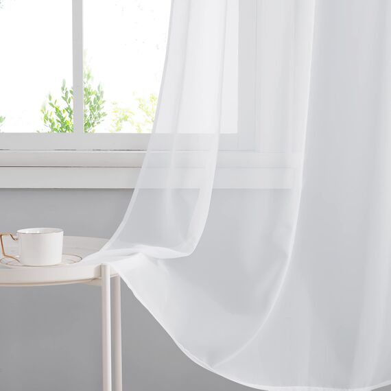 PONY DANCE Vorhang Weiß Transparent Voile Gardinen für Wohnzimmer & Schlafzimmer 2er Set H 175 x B 140 cm Dürchsichtige Vorhänge mit Ösen Sheer Curtains