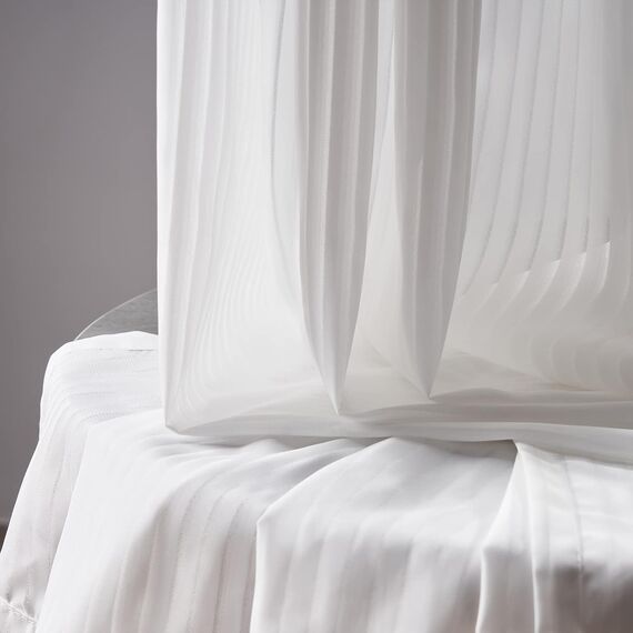 Topfinel Gardinen Wohnzimmer 140x250cm 2er Set Modern Voile Vorhänge mit Ösen Vorhang Schlafzimmer Halbtransparent mit Vertikalem Streifenmuster Weiß